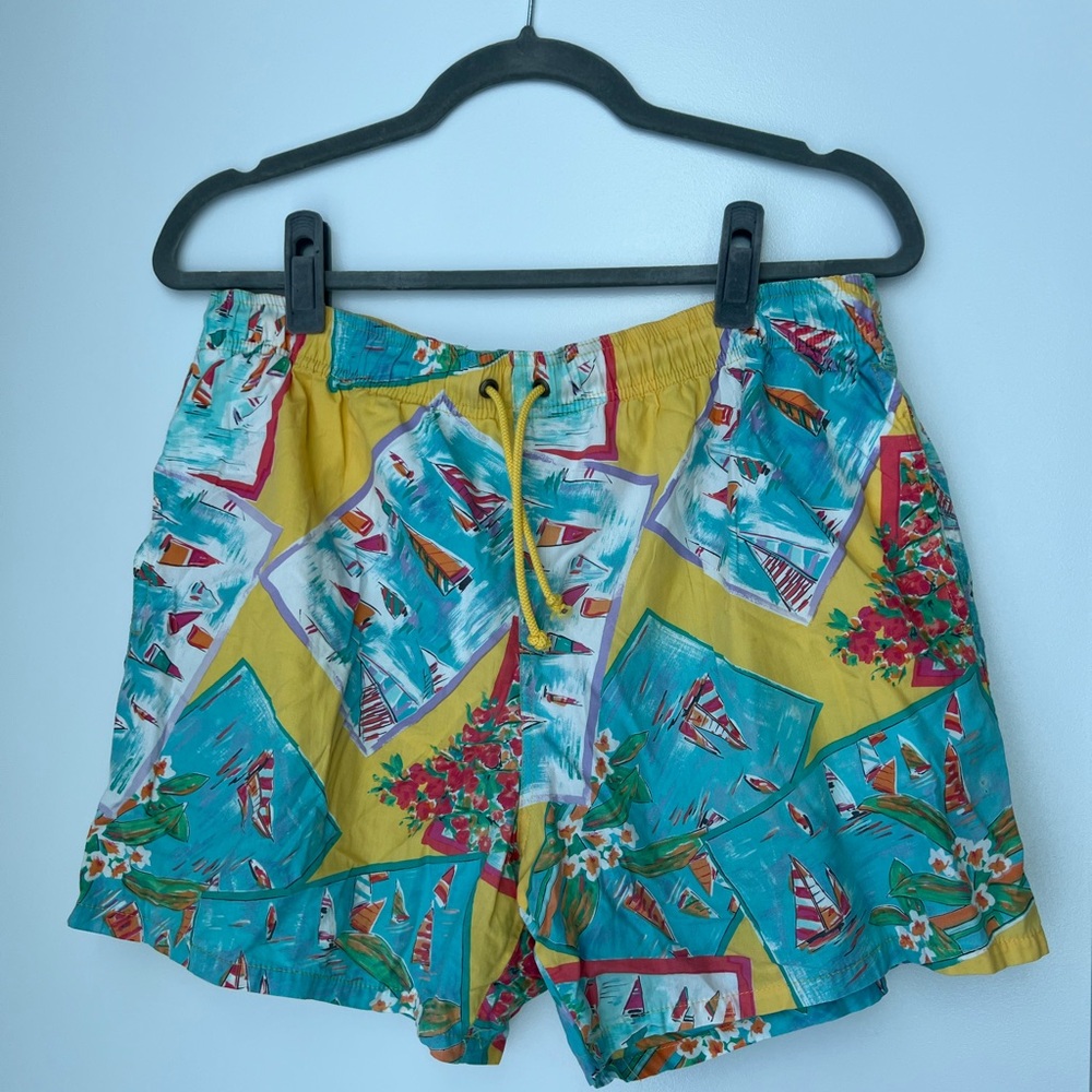 Ermenegildo Zegna Yellow and Blue Patterned Men's Athletic Shorts